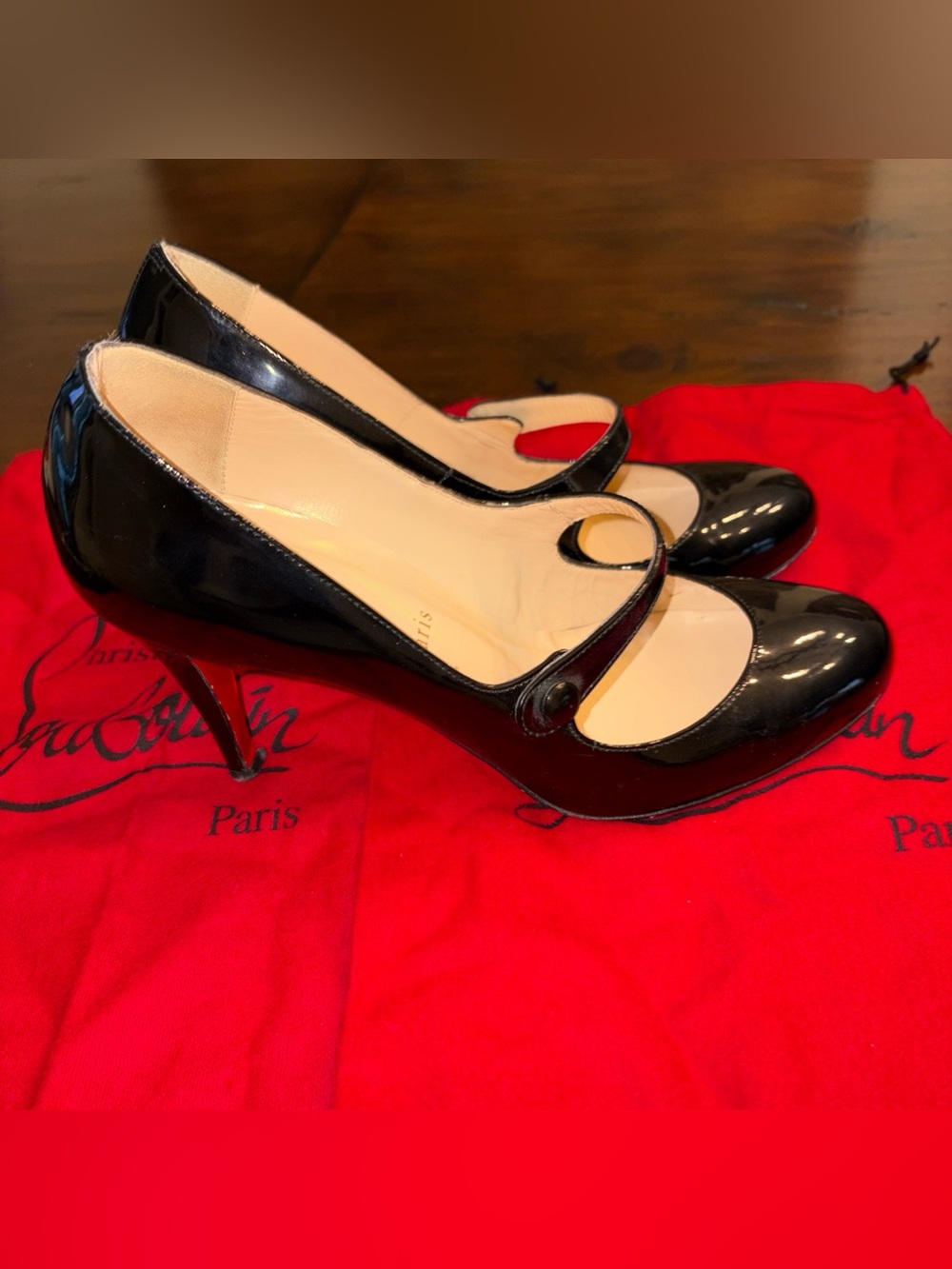 Christian Louboutin Black Patent LeatherMary Jane Pumps Sz 39 Paris
